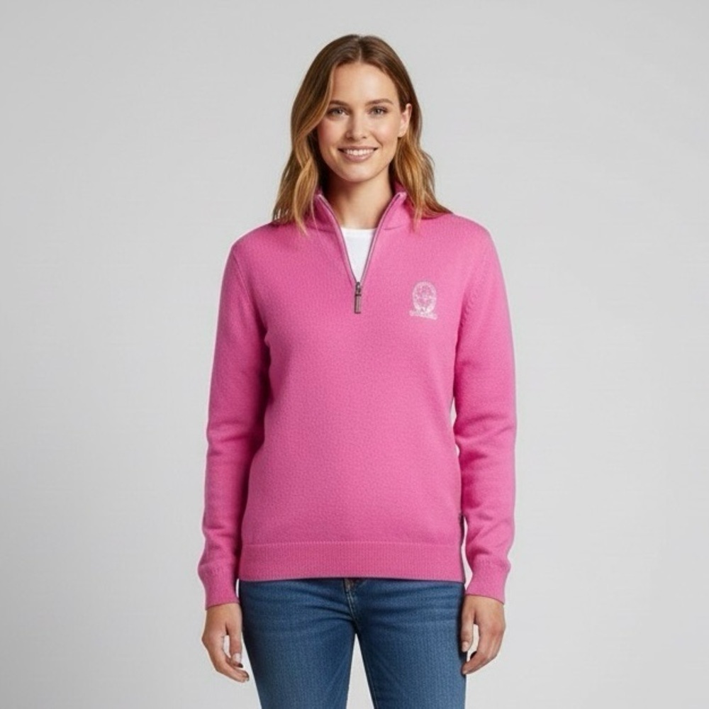 Tom Morris St Andrew's Pink Quarter Zip Wool Sweater - Small, 100% Wool 🇬🇧